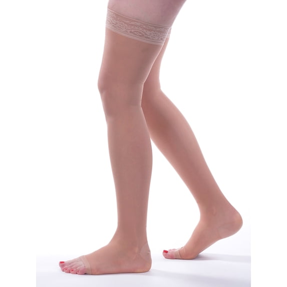 Allegro 20-30mmHg Essential 9 Sheer Support Open Toe Thigh High Hose (Nude) XX-Large