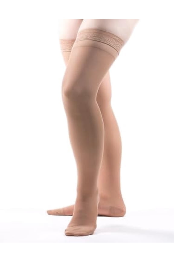 Allegro 8-15 mmHg Essential 82 Sheer Thigh High Support Hose for Women – Closed Toe Compression Stockings, Light Support Legwear for Everyday Comfort