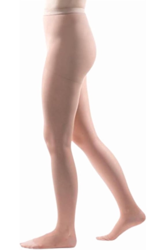 Allegro Women's Essential 83 Sheer Compression Pantyhose 8-15 mmHg Support | Discreet toe styling with a soft double-plush waistband, ventilated crotch and smooth nylon-spandex fabric for daily comfo