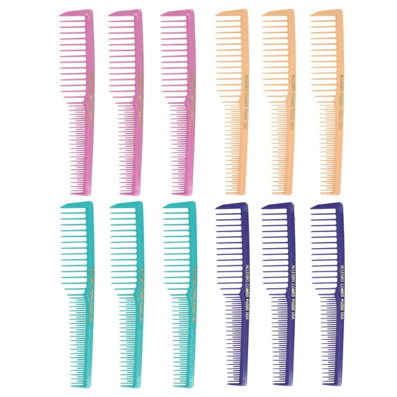 Allegro Combs 6000 Wide Tooth Teasing Lift Vented Hair Combs Space Tooth Barber Stylist Curly Hair Parting Fresh Mix 12 Pc.