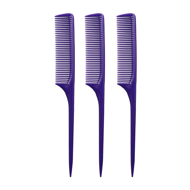 Allegro Combs 61 XL Rat Tail Combs Wide Tooth Comb Detangling Hair Styling Coarse Hair For Women 3 Units (Dark Purple)