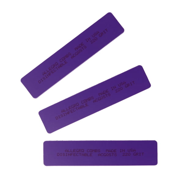 Allegro Combs Professional Nail Files Hard Shell Soft Sponge Nail Filer. Cushioned Filers Grit 220 Purple 3 Pcs.
