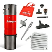 Allegro MU4101 Heavy Duty Powerful Central Vacuum System, Tangeantial Discharge Bypass Ametek Lamb Motor, Hybrid Filtration with Premium Deluxe Rug and Floor Accessory Kit, All in Package