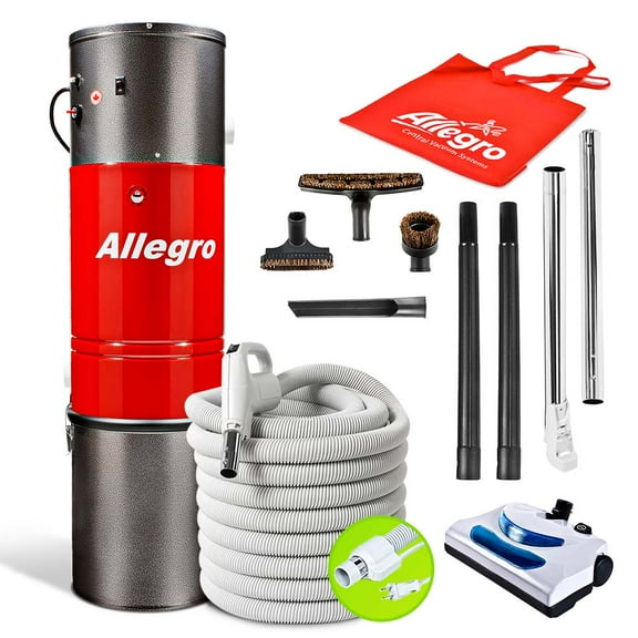 Allegro MU4101 Heavy Duty Powerful Central Vacuum System Tangential Discharge Bypass Ametek Lamb Motor Hybrid Filtration with Premium Deluxe Electric Accessory Kit All in Package