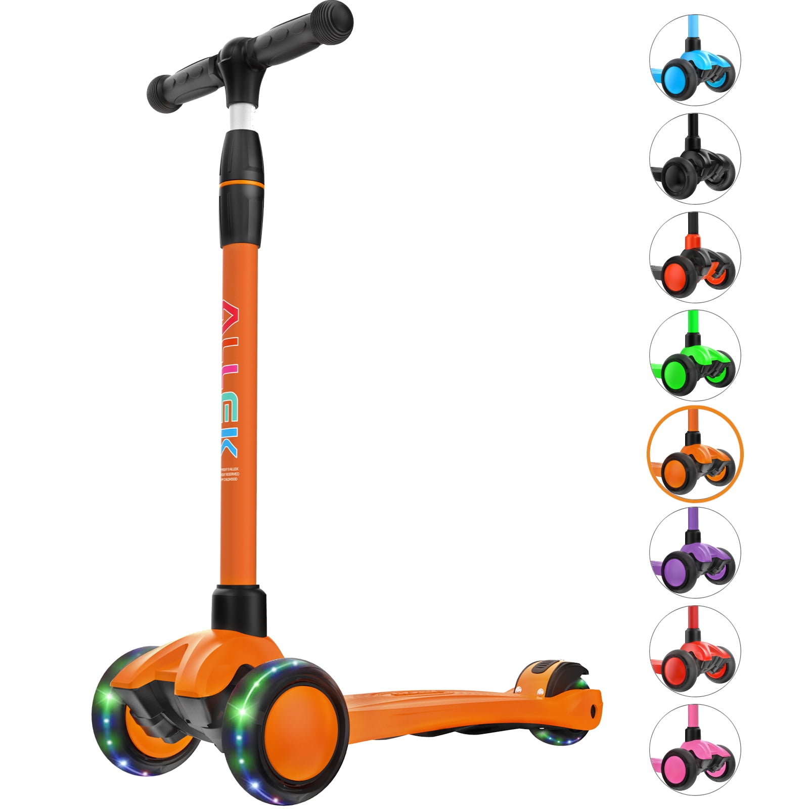 Allek Kick Scooter B03 with Light Up Wheels and any Height Adjustable for Children from 3 12 Years Black Red