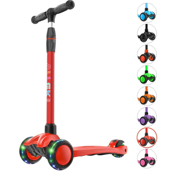 Allek Kick Scooter B03 with Light-Up Wheels and Any Height Adjustable for Children from 3-12yrs (Red)