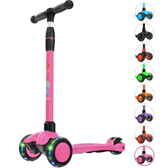 Allek Kick Scooter B03 with Light-Up Wheels and Any Height Adjustable for Children from 3-12yrs (Rose Pink)