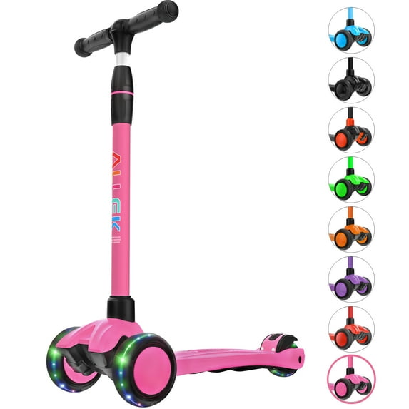 Allek Kick Scooter B03 with Light-Up Wheels and Any Height Adjustable for Children from 3-12yrs (Rose Pink)