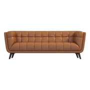 Allen 78" Mid-Century Modern Genuine Leather Sofa Couch, Modern Light Brown Tufted Back Sofa for Living Room Bedroom Apartment Dorm Office, Tan