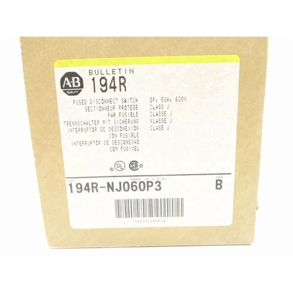 Allen-Bradley 194R-NJ060P3 Fused Disconnect Switch 80A 600V 3-Pole Control Panel