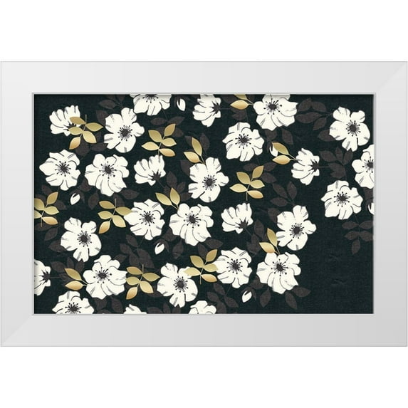 Allen, Candace 14x10 White Modern Wood Framed Museum Art Print Titled - 1613 Flora Noir Floral Repeat
