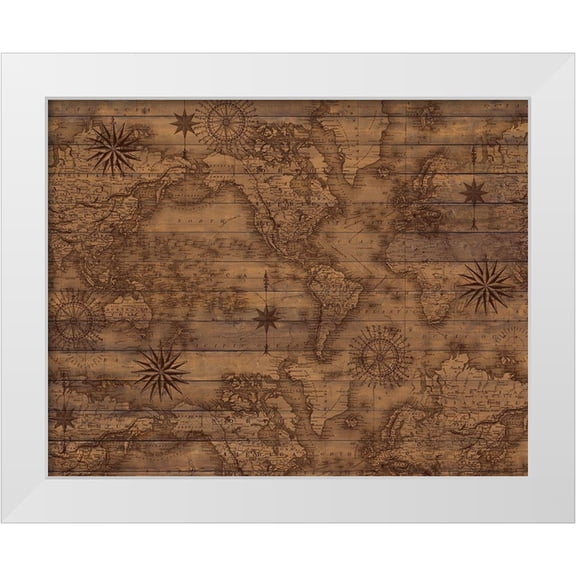 Allen, Candace 14x12 White Modern Wood Framed Museum Art Print Titled - Vintage World Map 1