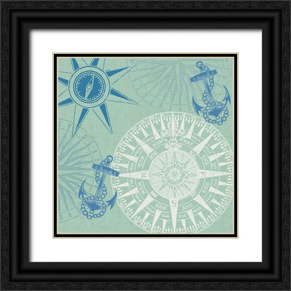 Allen, Candace 20x20 Black Ornate Wood Framed with Double Matting Museum Art Print Titled - By The Sea Compass Rose 2