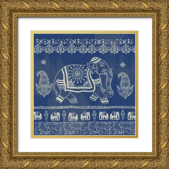 Allen, Candace 20x20 Gold Ornate Wood Framed with Double Matting Museum Art Print Titled - Boho Elephant Blue