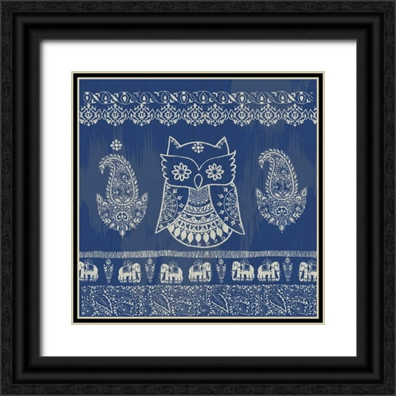 Allen, Candace 26x26 Black Ornate Wood Framed with Double Matting Museum Art Print Titled - Boho Owl Blue