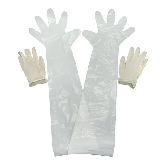 Allen Company Field Dressing Latex Gloves - Wrist and Shoulder Length - 2-Pack - Full Coverage - White