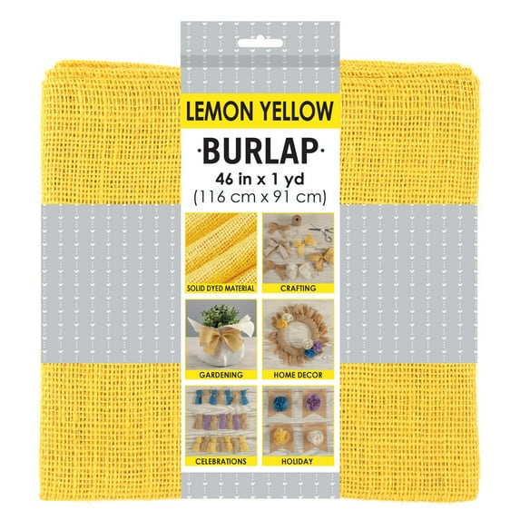 Allen Company Precut Jute Burlap, Finished Edges, 46"W X 1-Yard, Lemon Yellow