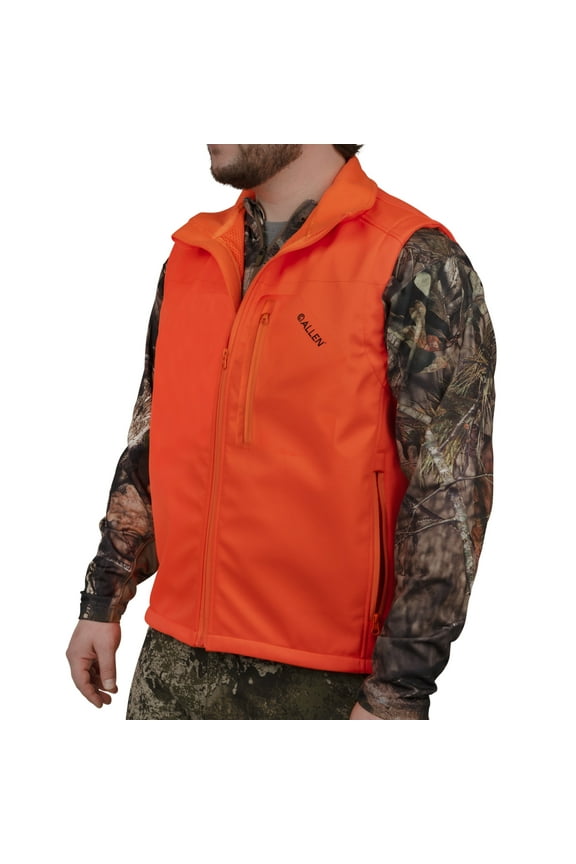 Softshell Hunting Vest, Mens, Medium, Blaze Orange, Full Zip up Sleeveless Fleece