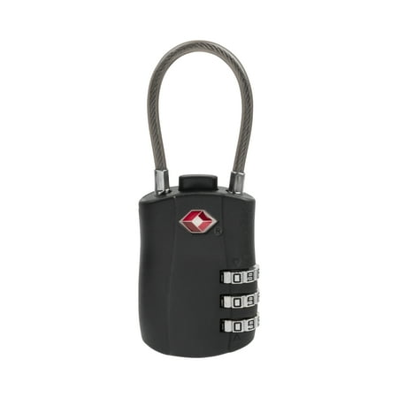 Allen Company TSA Lock with Combination, Black Steel Cable Lock, 1.25" Cable, 3 Wheel Combination
