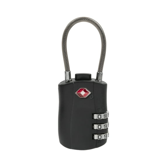 Allen Company TSA Lock with Combination, Black Steel Cable Lock, 1.25" Cable, 3 Wheel Combination