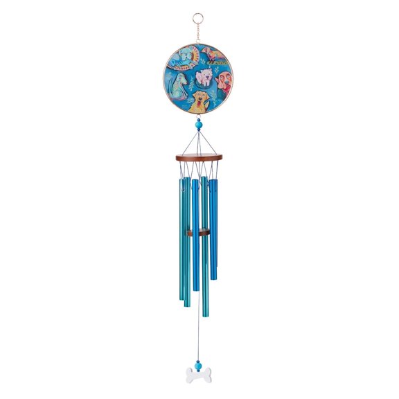 Enesco Allen Designs Dog Park Wood Glass Aluminum Windchime 28in H