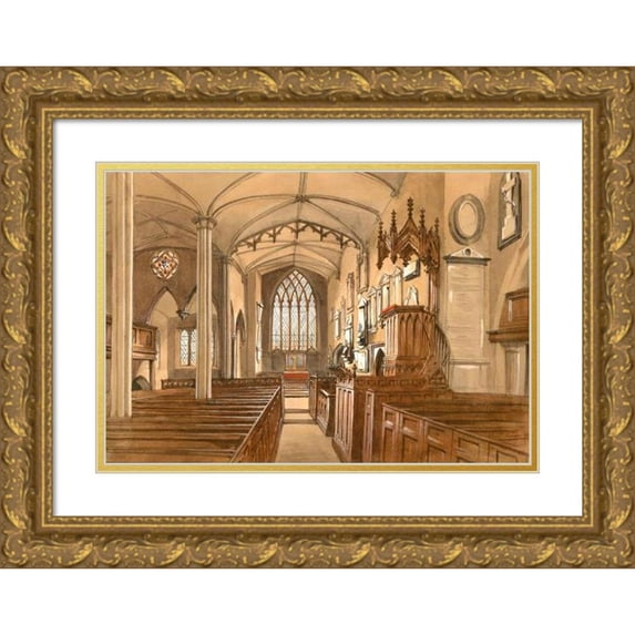 Allen Edward Everitt 18x14 Gold Ornate Wood Frame and Double Matted Museum Art Print Titled - Old Handsworth Church Before its Restoration (1870-1873)