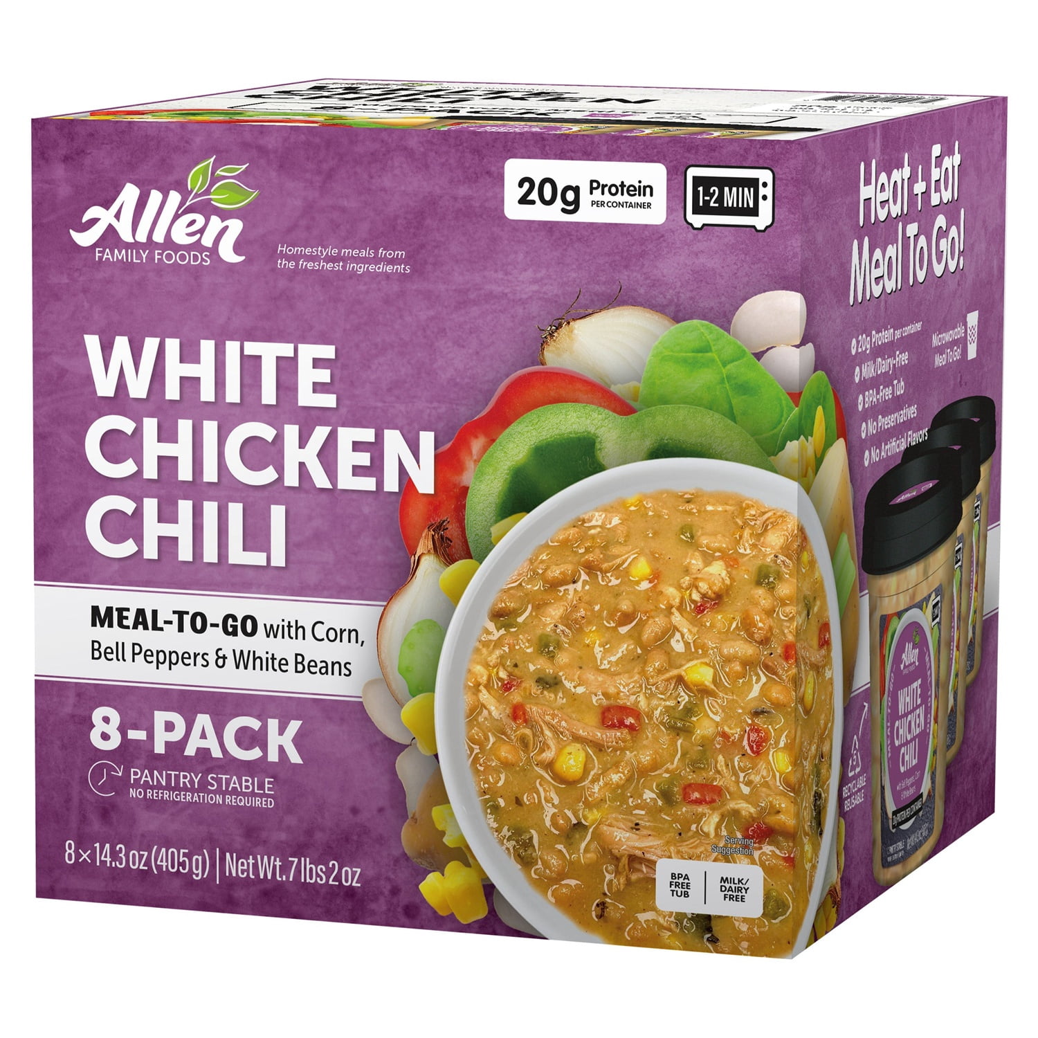 Allen Family Foods White Chicken Chili Meal-To-Go, 14.3 Ounce Cups (Pack of 8)
