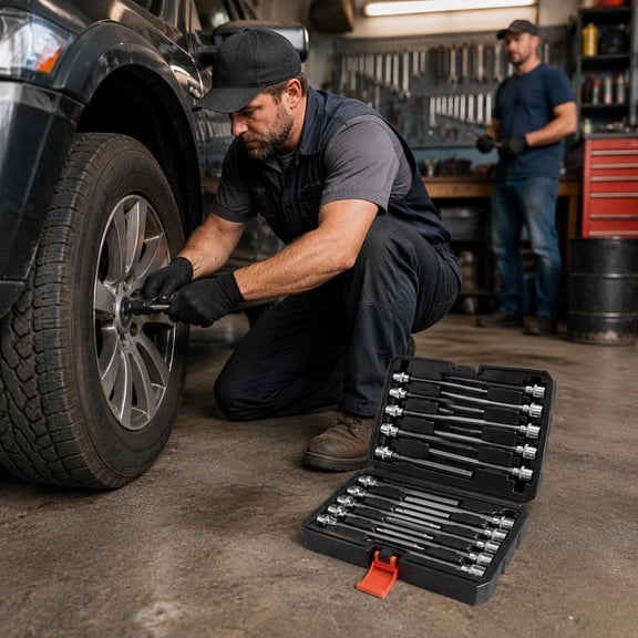Allen Hex Bit Socket Set, 18-Piece, 3/8 Inch Drive, S2 and Cr-V Steel, SAE and Metric Sizes, Extra Long Design