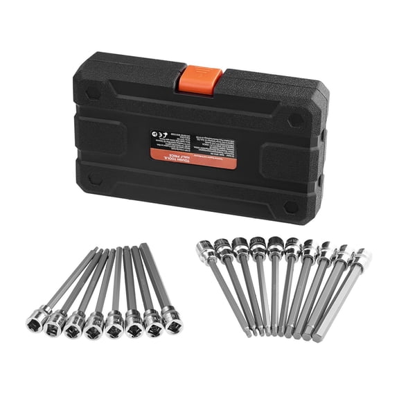 Allen Hex Bit Socket Set, 18-Piece 3/8 Inch Drive - SAE & Metric, 1/8-3/8 Inch, 3-12mm, S2 Steel, Cr-V Steel, Extended Reach, Mechanic Tool Set