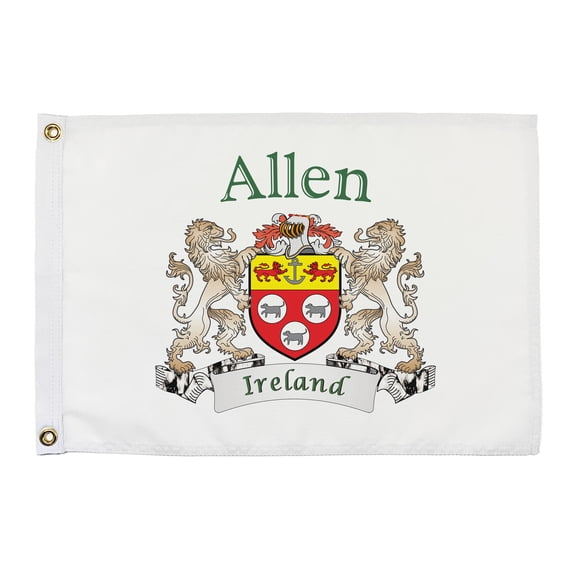 Allen Irish Coat of Arms Small White Flag - 16"x10.5" inches