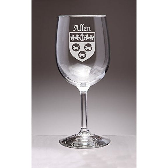 Allen Irish Coat of Arms Wine Glasses - Set of 4 (Sand Etched)