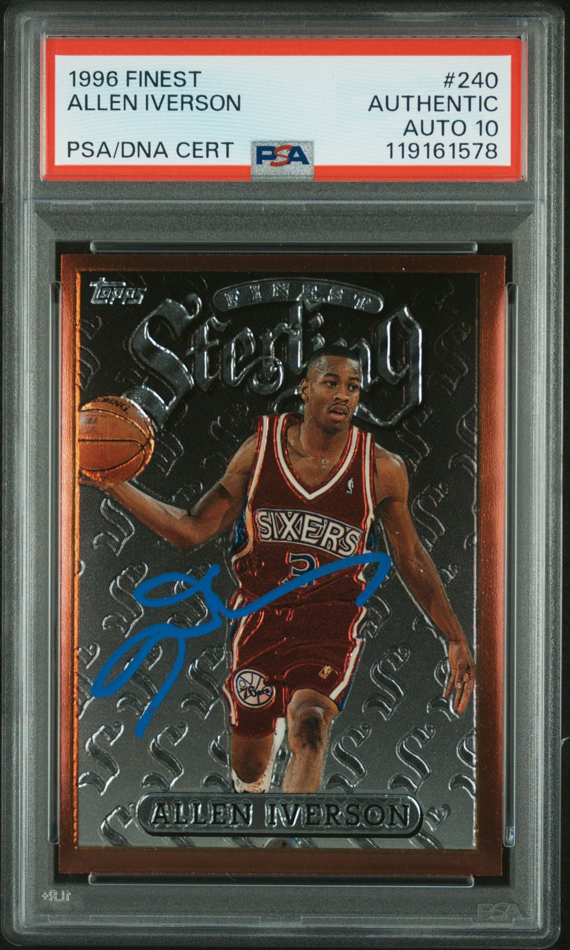その他 Allen Iverson rc auto topps Allen Iverson 1996-97 Topps Autograph Rookie Card #171 PSA