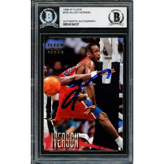 Allen Iverson Autographed 1996-97 Fleer Rookie Card #235 Philadelphia 76ers Beckett BAS 203752