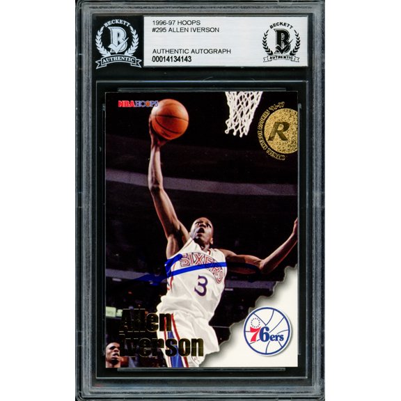 Allen Iverson Autographed 1996-97 Hoops Rookie Card #295 Philadelphia 76ers Beckett BAS #14134143