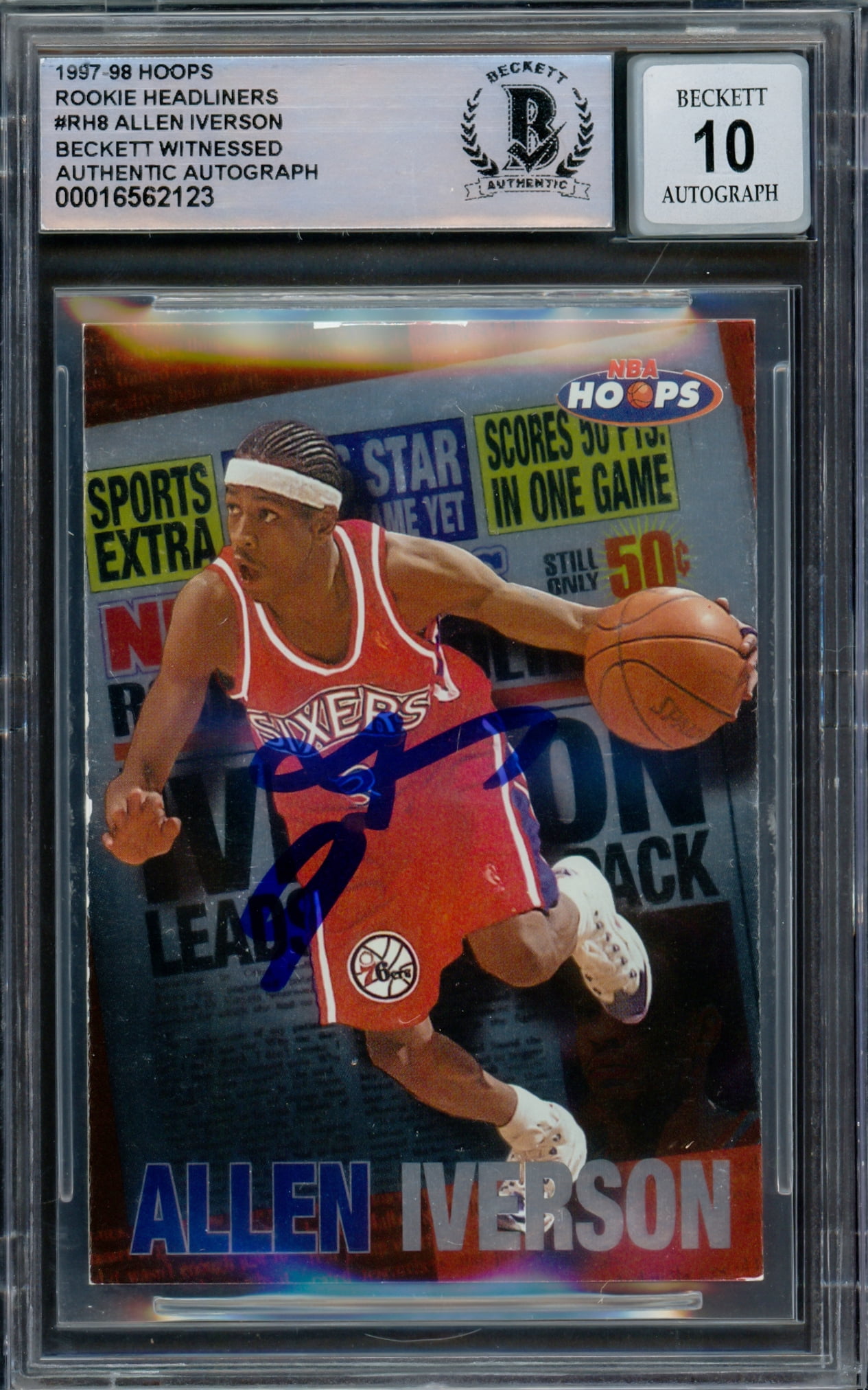 Allen Iverson Autographed 1997-98 Hoops Rookie Headliners Card 