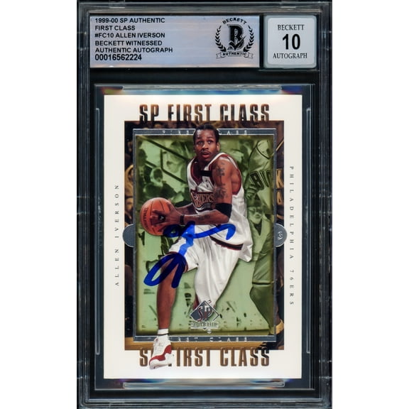 Allen Iverson Autographed 1999-00 SP Authentic First Class Card #FC10 Philadelphia 76ers Auto Grade Gem Mint 10 Beckett BAS Witnessed #16562224