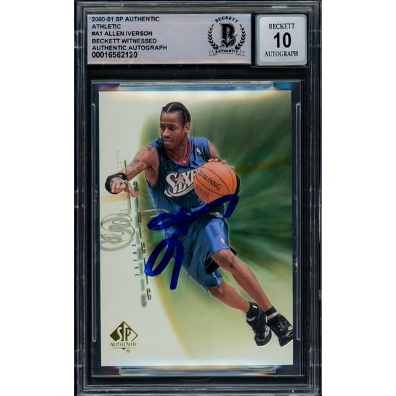 Allen Iverson Autographed 2000-01 SP Auth Athletic Card #A1 Philadelphia 76ers Auto Grade Gem Mint 10 Beckett BAS Witnessed #16562120