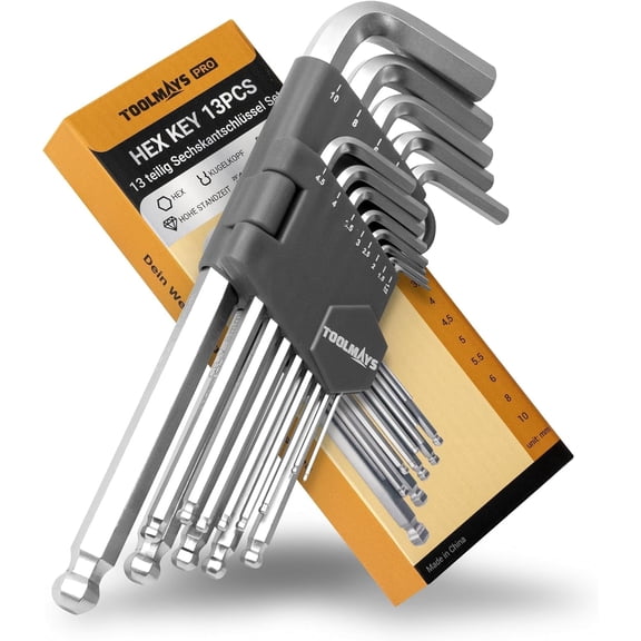 Hex Key Set Anti-Slip Long Ball Point Head Color Coded CRV 13 Piece 1.5-10mm