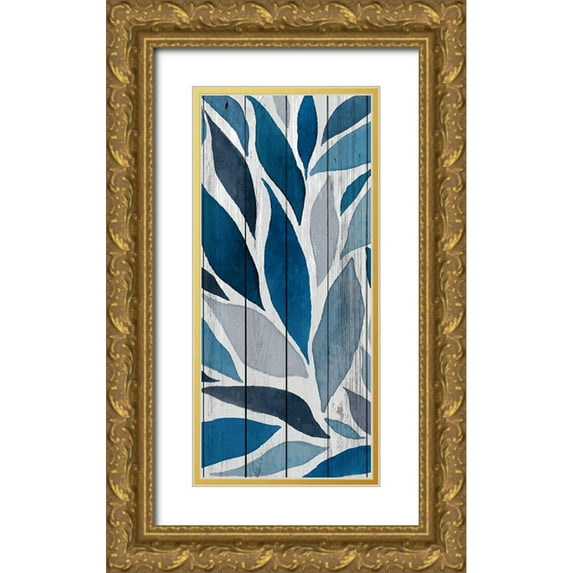 Allen, Kimberly 10x18 Gold Ornate Wood Framed with Double Matting Museum Art Print Titled - Indigo Leaves 1