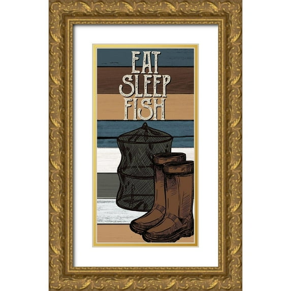 Allen, Kimberly 11x18 Gold Ornate Wood Framed with Double Matting Museum Art Print Titled - Fishing Panel 3 V2