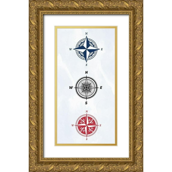 Allen, Kimberly 11x18 Gold Ornate Wood Framed with Double Matting Museum Art Print Titled - Vintage Compass 1
