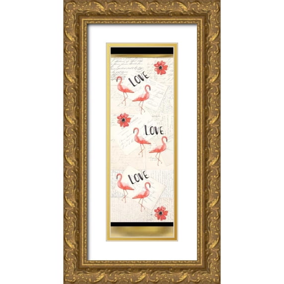 Allen, Kimberly 11x24 Gold Ornate Wood Framed with Double Matting Museum Art Print Titled - Flamingo Love