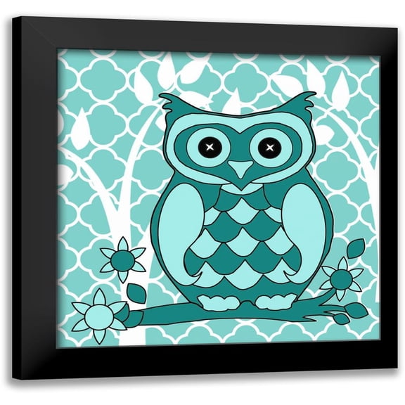 Allen, Kimberly 12x12 Black Modern Framed Museum Art Print Titled - Teal Patterened Owl