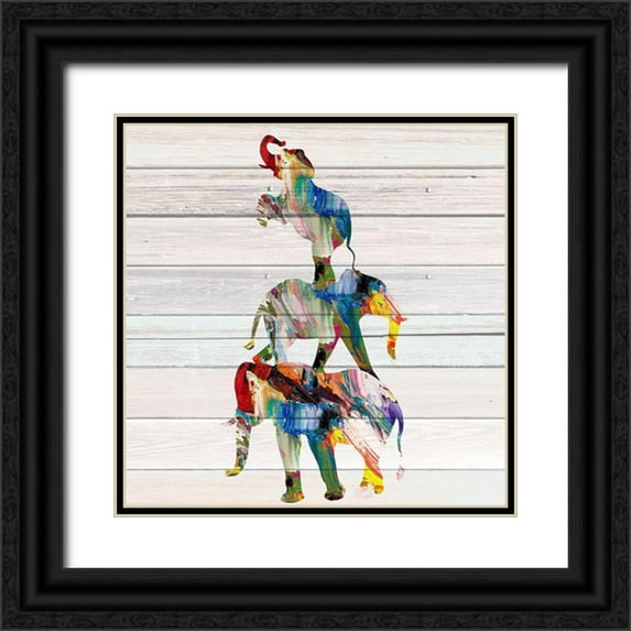 Allen, Kimberly 12x12 Black Ornate Wood Framed with Double Matting Museum Art Print Titled - Elephant Trio
