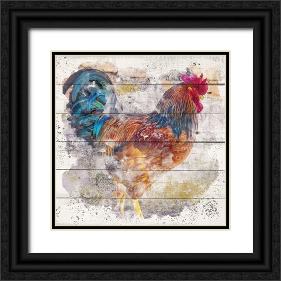 Allen, Kimberly 12x12 Black Ornate Wood Framed with Double Matting Museum Art Print Titled - Rooster 1