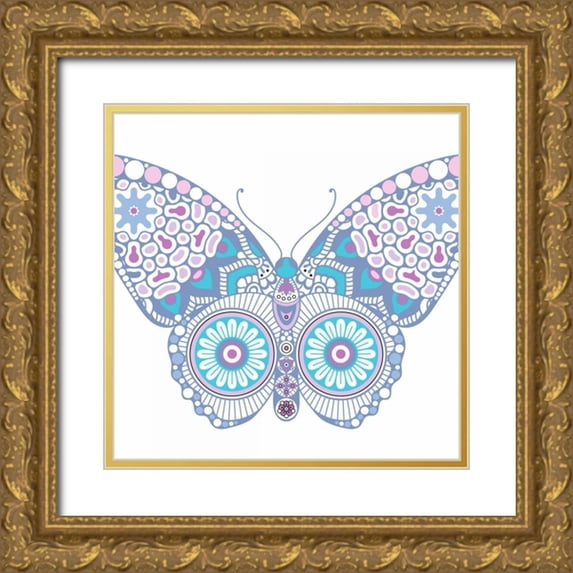 Allen, Kimberly 12x12 Gold Ornate Wood Framed with Double Matting Museum Art Print Titled - Colorful Butterfly 1