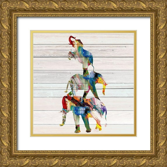 Allen, Kimberly 12x12 Gold Ornate Wood Framed with Double Matting Museum Art Print Titled - Elephant Trio