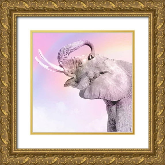 Allen, Kimberly 12x12 Gold Ornate Wood Framed with Double Matting Museum Art Print Titled - Pink Animals 3