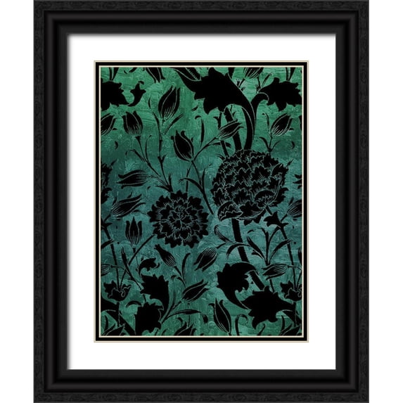 Allen, Kimberly 12x14 Black Ornate Wood Framed with Double Matting Museum Art Print Titled - Floral Motif 2