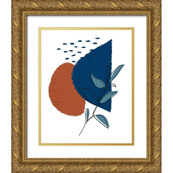 Allen, Kimberly 12x14 Gold Ornate Wood Framed with Double Matting Museum Art Print Titled - Navy Leaf 2